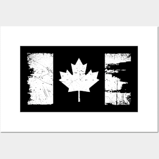 Canadian Flag - White - Distressed Posters and Art